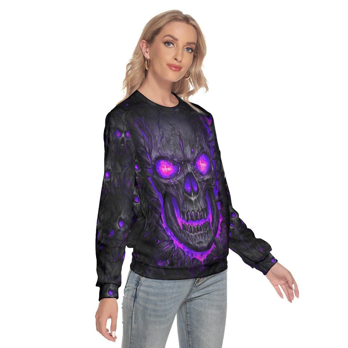 Purple Skull Lava Slim Round Neck Sweatshirt - Wonder Skull
