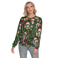 Christmas Santa Skeleton Slim Round Neck Sweatshirt - Wonder Skull