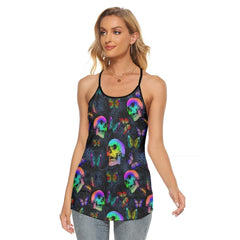 TieDye Skull Butterfly Criss-Cross Open Back Tank Top, Trending T-Shirt For Women - Wonder Skull