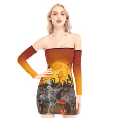 Halloween Off-shoulder Back Lace-up Dress - Wonder Skull