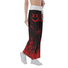 Red Fire Emo Skull High-waisted Wide Leg Pants - Wonder Skull