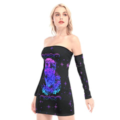 Purpe Gradient Wolf Off-shoulder Back Lace-up Dress - Wonder Skull