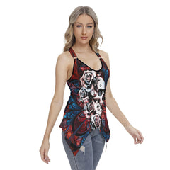 Rose Skull Gothic Women's Racing Tank Top With Irregular - Wonder Skull