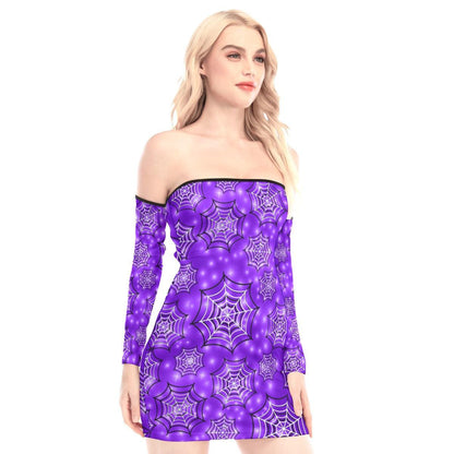 Spider Web Off-shoulder Back Lace-up Dress - Wonder Skull