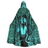 Cyan Skull Mandala Hooded Cloak - Wonder Skull