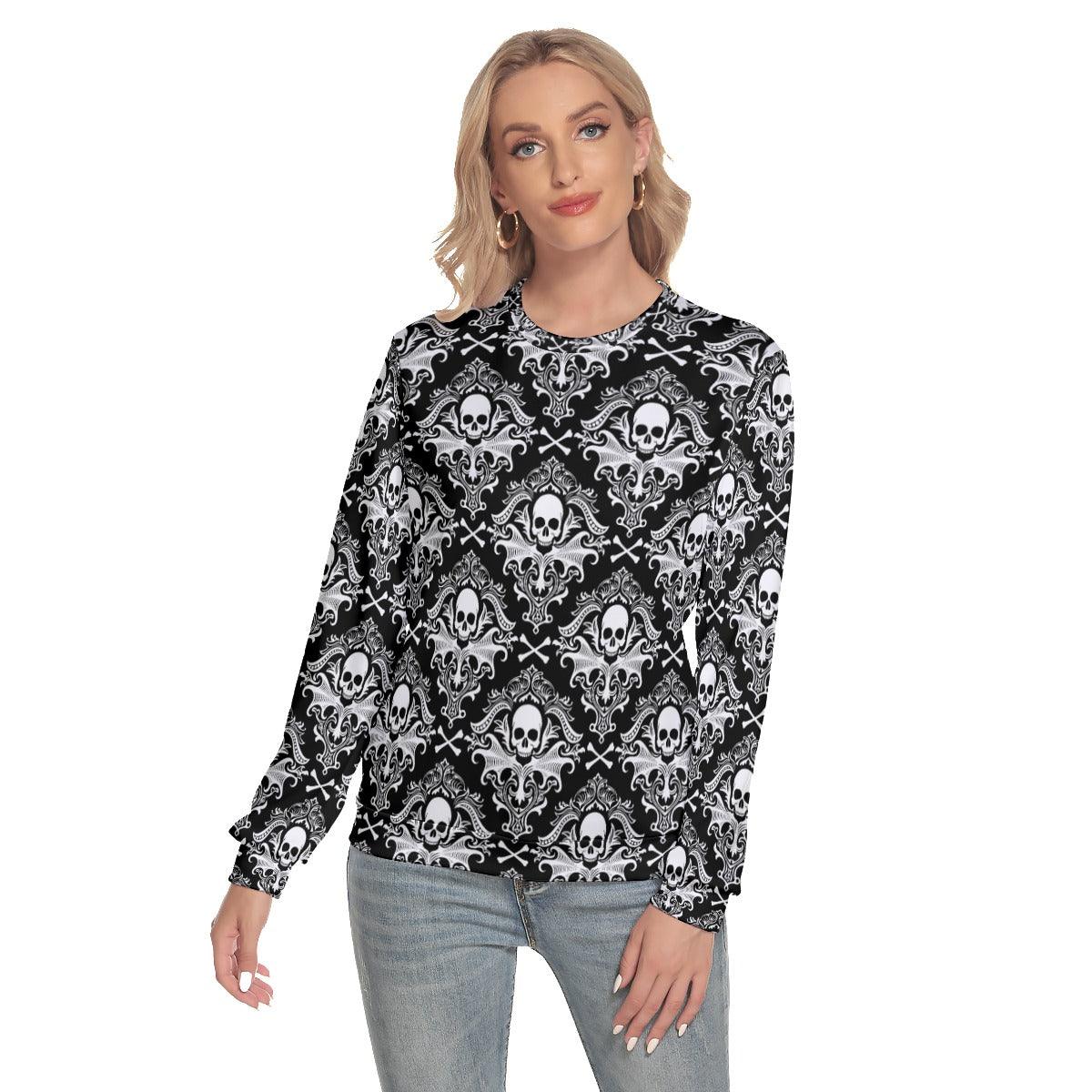 Gothic Skull Pattern Slim Round Neck Sweatshirt - Wonder Skull