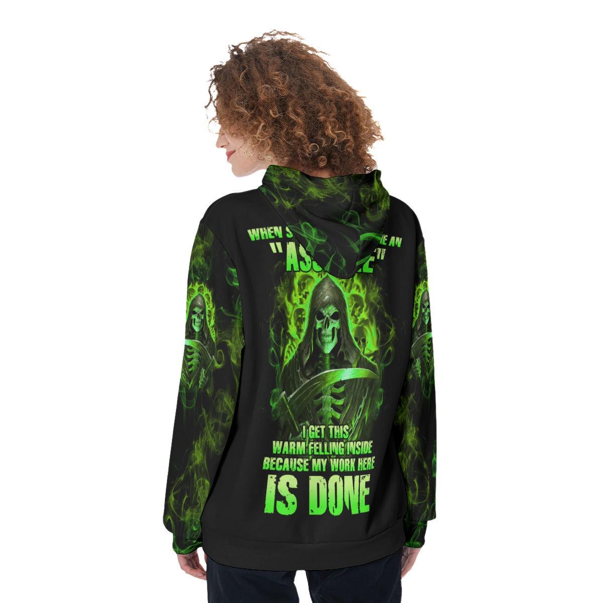 Green Skull Fire When Someone Calls Me An Asshole Funny Hoodie For Women - Wonder Skull