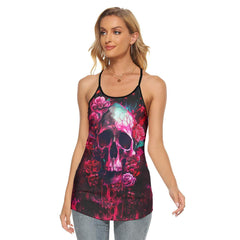 Punk Skull Gothic Rose Criss-Cross Open Back Tank Top - Wonder Skull