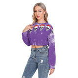 Violet Skull Long Sleeve Sweatshirt With Hem Drawstring - Wonder Skull