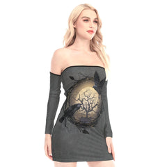 Couple Raven Off-shoulder Back Lace-up Dress - Wonder Skull