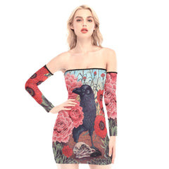 Colorful Flowers Raven Off-shoulder Back Lace-up Dress - Wonder Skull