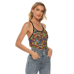 Tie Dye Skull Ornament Criss-Cross Open Back Tank Top, Trending T-Shirt For Women - Wonder Skull