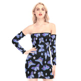 Butterfly Pattern Off-shoulder Back Lace-up Dress - Wonder Skull