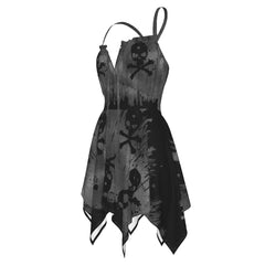 Skull Gray Gothic All-Over Print Women's Slip Dress - Wonder Skull