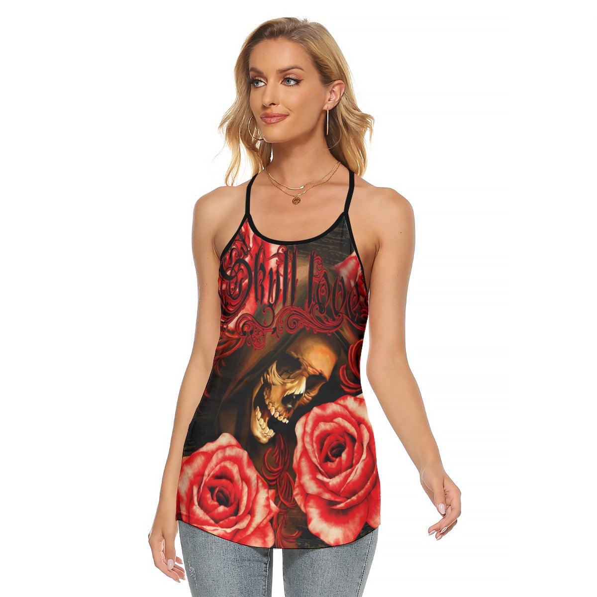 Skull Love Grim Reaper Criss-Cross Open Back Tank Top, Coolest T-Shirt For Women - Wonder Skull
