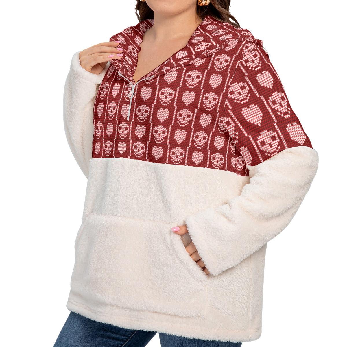 Red Skull Ugly Borg Fleece Hoodie With Half Zip - Wonder Skull