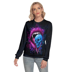 Vampire Lips Skull Candy Slim Round Neck Sweatshirt - Wonder Skull