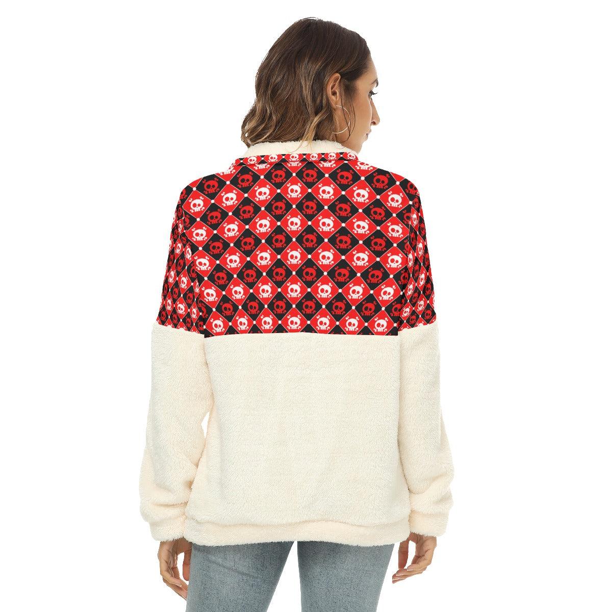 Pattern Skull Borg Fleece Sweatshirt With Half Zip - Wonder Skull