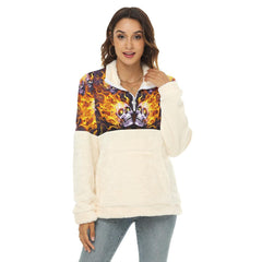 Silver Skull Fire Fleece Sweatshirt With Half Zip - Wonder Skull