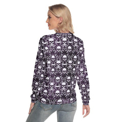 Gothic Web Skull Slim Round Neck Sweatshirt - Wonder Skull