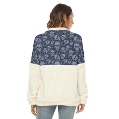 Gray Skull Flower Borg Fleece Sweatshirt With Half Zip - Wonder Skull