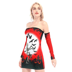 Halloween Dancing Skeleton Off-shoulder Back Lace-up Dress - Wonder Skull