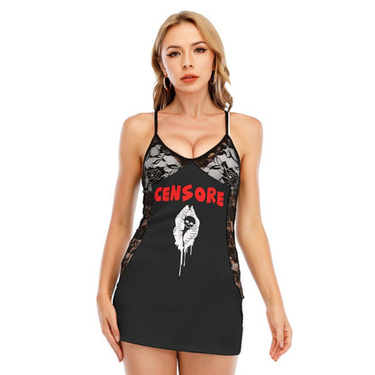 Funny Skull Censore Black Lace Sleepwears Babydol Dresses - Wonder Skull