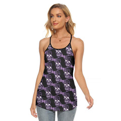 Purple White Skull Hand Criss-Cross Open Back Tank Top, Coolest T-Shirt For Women - Wonder Skull