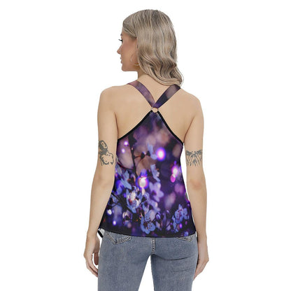 Purple Butterfly Skull Gothic Women's Racing Tank Top With Irregular - Wonder Skull