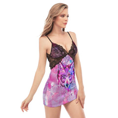 Pink Melting Wolf Lace Chemise Nightgown - Wonder Skull