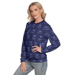 Blue Ornament Skull Slim Round Neck Sweatshirt - Wonder Skull