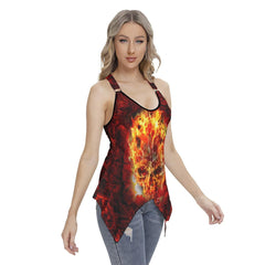 Fire Skull Gothic Women's Racing Tank Top With Irregular - Wonder Skull