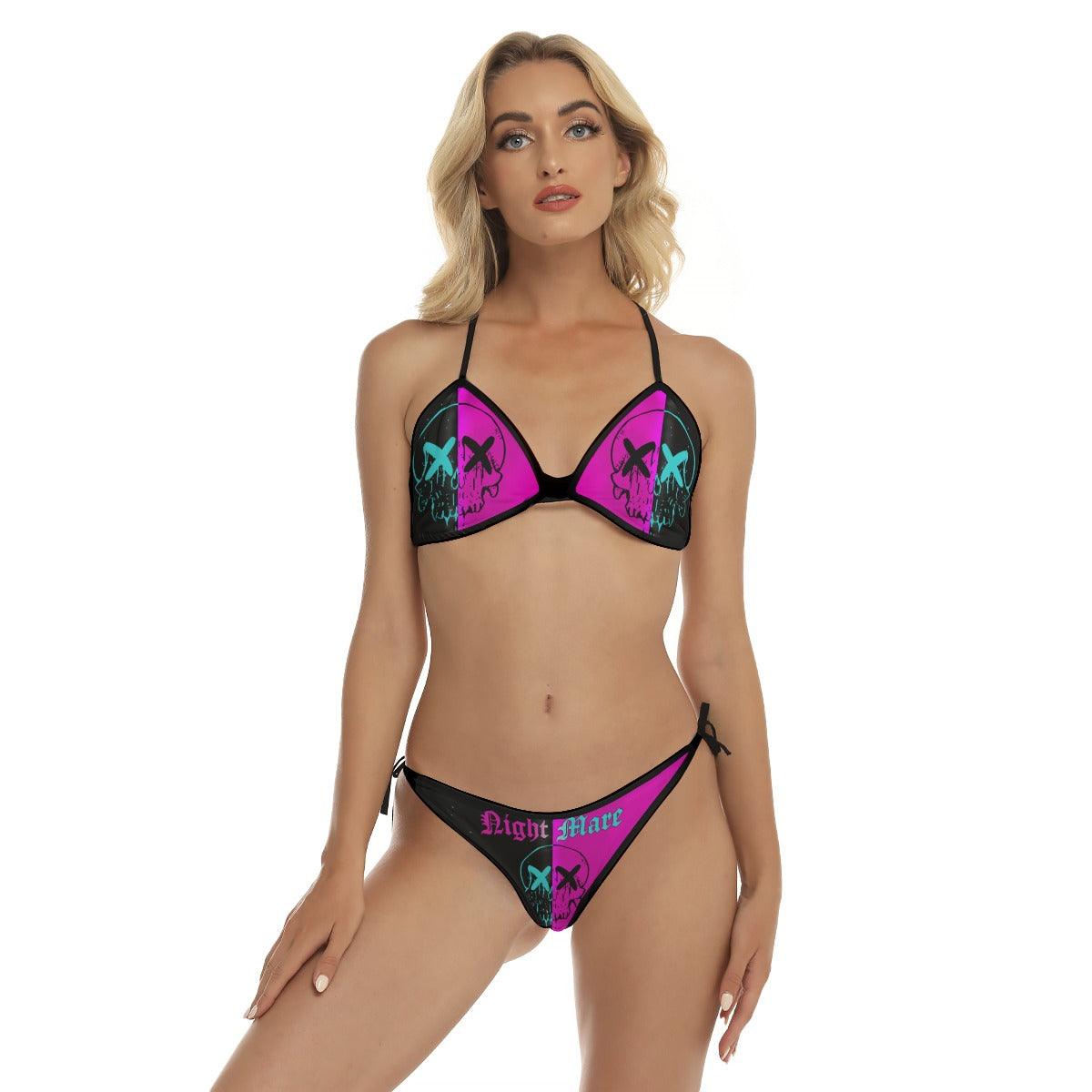 Double Block Color Emo Skull Gothic Micro Triangle Bikini Swimsuit - Wonder Skull