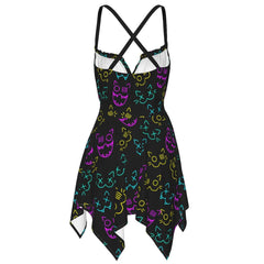 Skull Cat Neon Pattern All-Over Print Women's Slip Dress - Wonder Skull