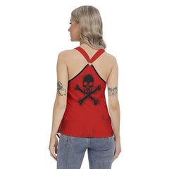 Black Skull Racing Tank Top With Irregular Hem - Wonder Skull