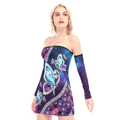 Galaxy Gem Butterflies Off-shoulder Back Lace-up Dress - Wonder Skull