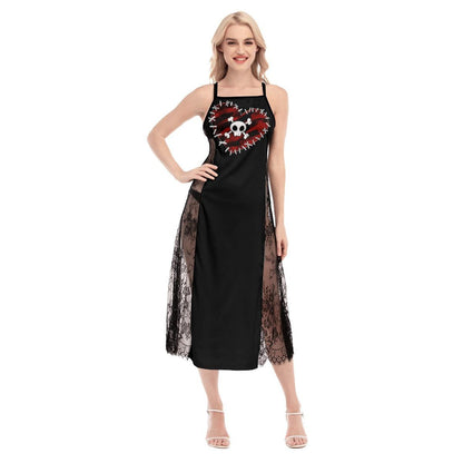 Hot Sewed Skull Heart Lace Cami Cross Back Women Dress - Wonder Skull