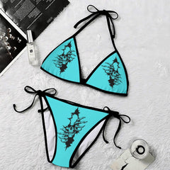 Skull Crack Cyan Art String Triangle Bikini - Wonder Skull