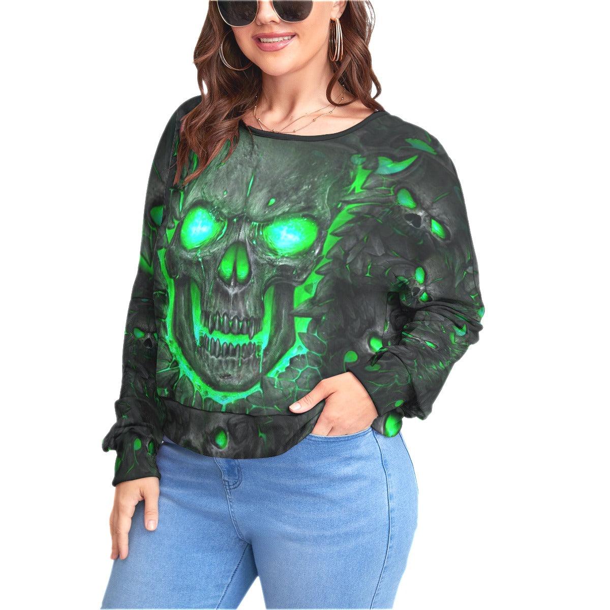 Green Skull Lava Backless Sweatshirt With Bat Sleeve - Wonder Skull