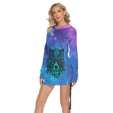 Space Galaxy Wolf All Over Print Women One Shoulder Dress With Waist Shirring, Hoodie For Women - Wonder Skull