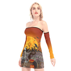 Halloween Off-shoulder Back Lace-up Dress - Wonder Skull