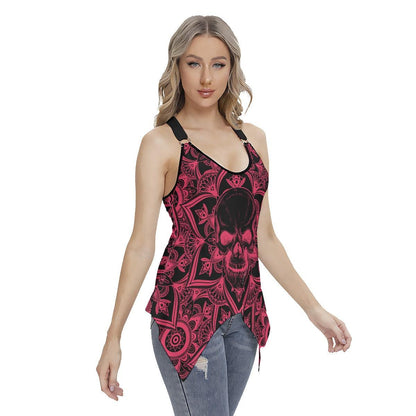 Mandala Skull Racing Tank Top With Irregular Hem - Wonder Skull