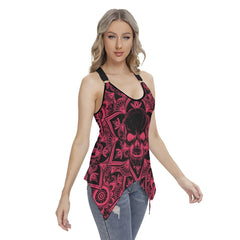 Mandala Skull Racing Tank Top With Irregular Hem - Wonder Skull