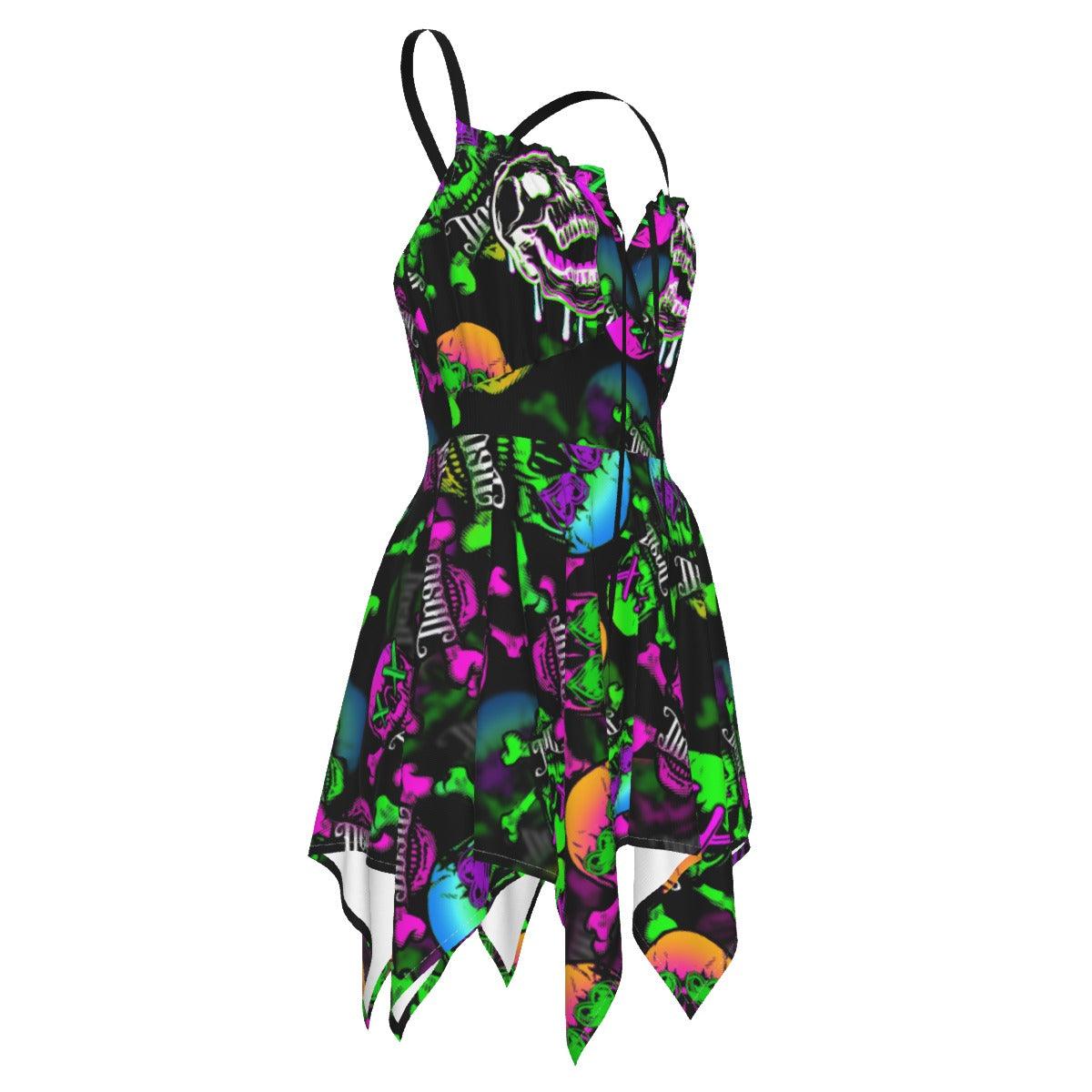 Skull Colorfull Pattern All-Over Print Women's Slip Dress - Wonder Skull