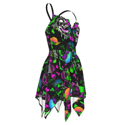 Skull Colorfull Pattern All-Over Print Women's Slip Dress - Wonder Skull