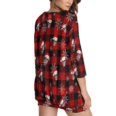 Skull Buffalo Plaid Sweatshirt With Irregular Pleated Hem - Wonder Skull