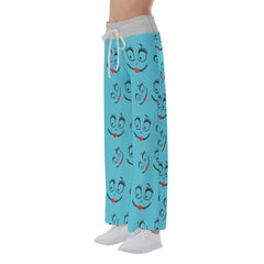 Nightmare Blue Face Pattern Pajama Pants Print Drawstring Palazzo Lounge - Wonder Skull