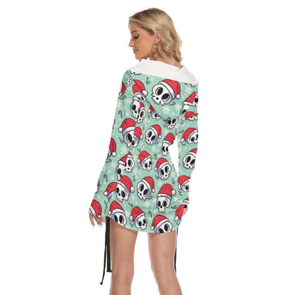 Funny Feliz Navidad Skull Print Open Shoulder Dress - Wonder Skull