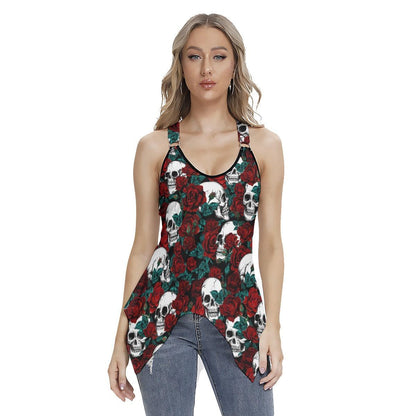 Rose Skull Pattern Women's Racing Tank Top With Irregular - Wonder Skull