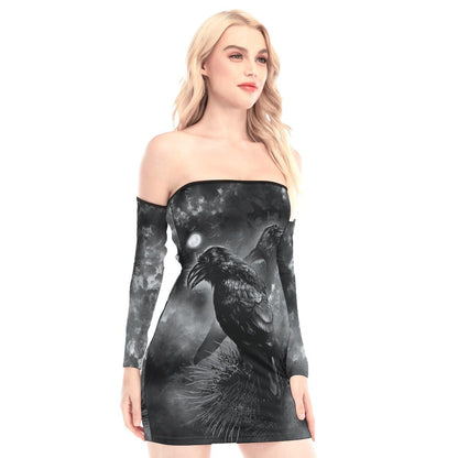 Ravens Lace Off-shoulder Back Lace-up Dress - Wonder Skull